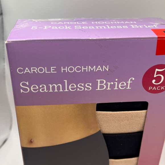 Carole Hochman Women's Seamless Brief 5-Pack Full Coverage, Black/Beige, Size M - Picture 2 of 8